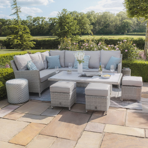 Maze - Oxford Rattan Corner Dining Set with Ice Bucket & Rising Table - Ceramic Glass