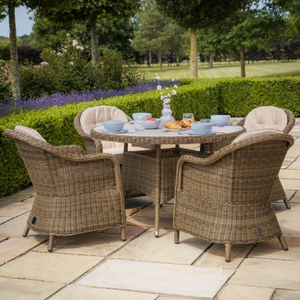 Maze - Winchester Heritage 4 Seat Round Rattan Dining Set - Ceramic Glass
