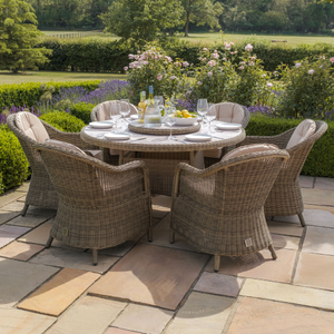 Maze - Winchester 6 Seat Round Dining Set with Heritage Dining Chairs & Woven Lazy Susan - Ceramic Glass