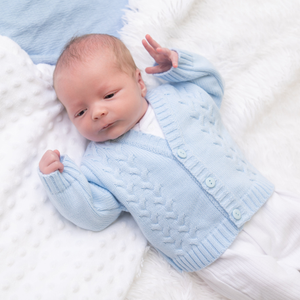 Blue Double Cable Knitted Cardigan