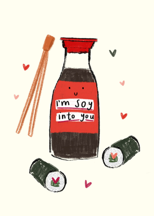 Funny Illustrated Soy Sauce Sushi Pun Valentine's Day Card