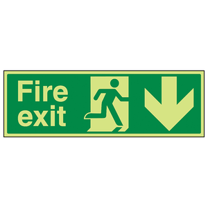 GITD Fire Exit Arrow Down 450 x 150 mm - Class C+ Glow in the Dark