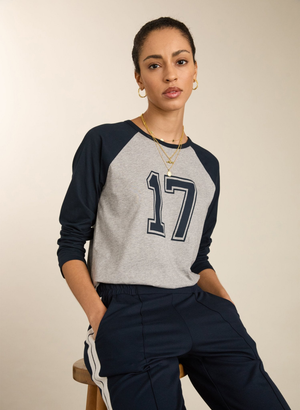 Aaron Organic Cotton Contrast Sleeve Top - UK 10 | EU 36 | US 06 / Grey Marl & Navy