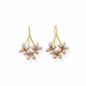 Petal Cluster Pearl Drop Earrings - Pink (one size)