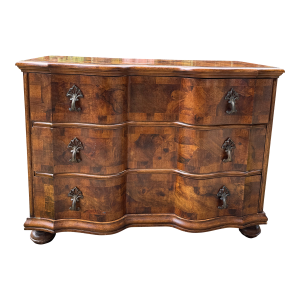 Burlwood Inlay Magnifico Rococo Italian 3 Drawer Dresser With Upholstery Lined Drawers