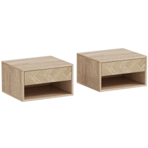 HOMCOM Juego de 2 Mesitas de Noche Colgantes Mesillas de Noche con Cajón y Compartimento para Dormitorio 37x32x21 cm Natural