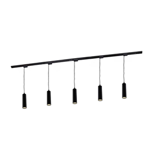 2m LED Spot sur Rail - 5 Suspensions - 3W - 2700K - Dimmable - Rail Monophasé - Noir