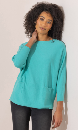 Batwing Knitted Jumper - Aqua