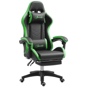 Vinsetto Silla Gaming de Cuero Sintético Reclinable 135° Reposacabezas y Reposapiés 65x65x121-129cm Negro y Verde