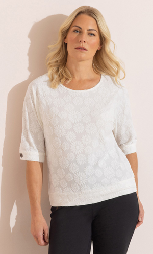 Textured Floral Top - Optic White