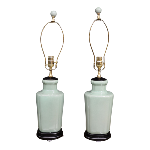 Pair of Celadon Chinoiserie Table Lamps