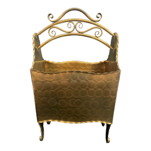 Mid Century Hollywood Regency Gregorian Copper Gold Magazine Holder