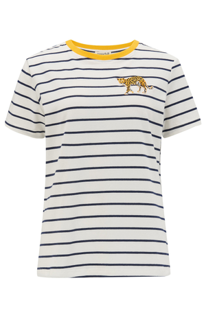 Maggie T-Shirt, Off White Navy, Leopard Embroidery (S)