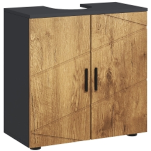 kleankin Mueble bajo lavabo lavabo mueble de baño 2 puertas con estante 60x30x60 cm Grisantracita y aspecto madera