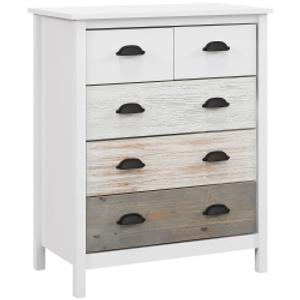 HOMCOM Sideboard, Dresser, 5 Drawers, Painted Surface, MDF & Pine Wood, 70 x 38 x 85 cm, White