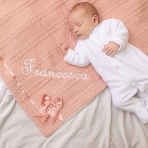 Chevron Knit Wrap Blanket with Satin Bow - Rose