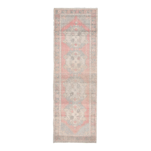 1970s Vintage Turkish Oushak Handmade Wool Cotton Pink Runner Rug