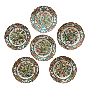 Antique Thousand Butterflies Chinoiserie Porcelain Plates - Set of 6