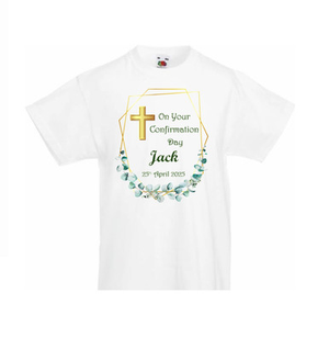Personalised Gold Leaf Confirmation T-Shirt