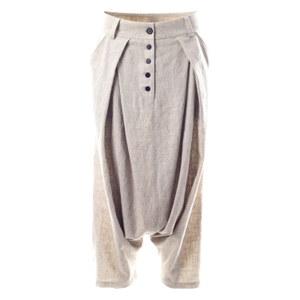 Natural Linen Harem Pants Drop Crotch Pleated Trousers (S)