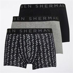 Ben Sherman Mens Jalen Three Pack Boxer Trunks Black/Print/Grey
