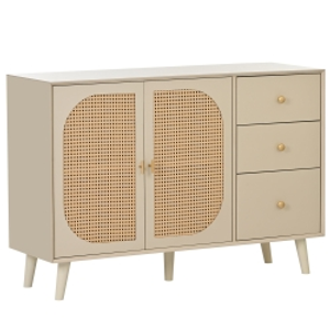 Aparador y Cómoda Moderno para Sala de Estar con 2 Puertas de Ratán y 3 Cajones Marfil
