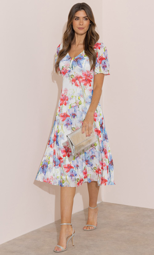 Floral Printed Midi Dress - Ivory/Multi