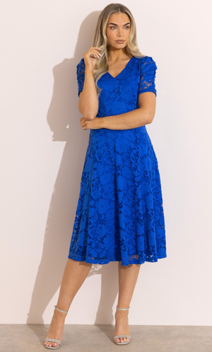 Floral Lace Midi Dress - Cobalt