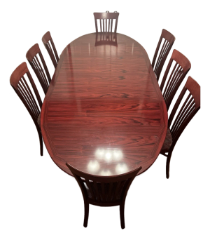 A. Sibau Solid Rosewood Dining Table Set With 2 Leaves, 8 Dining Chairs - Set of 10