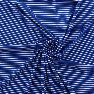 Tissu jersey gratté rayures fines - Bleu et blanc