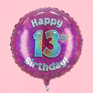 Happy 13th Birthday Pink Holographic Balloon