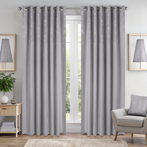 Diamondo Velvet Ready Made Eyelet Blackout Curtains Silver