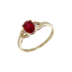 Pre-Owned 9ct Gold Synthetic Ruby & Diamond Trilogy Dress Ring