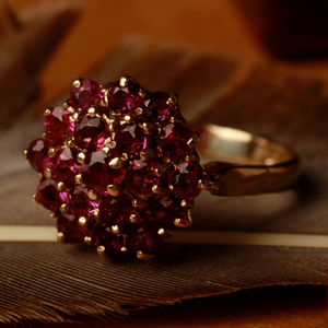 Pre-Owned Vintage 1975 9ct Yellow Gold Ruby Cluster Ring
