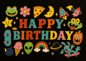 Illustrated Enamel Pins Happy Birthday Card
