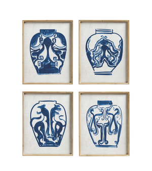 Set of Four Kraak Vase Prints- Indigo/White