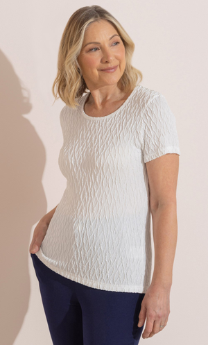 Anna Rose Textured Short Sleeve Top - Ivory