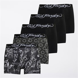 Ed Hardy Mens Codagh Five Pack Boxers Black/Black Aop/Black/Black Aop/Black