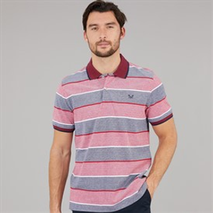 Crew Clothing Mens Oxford Stripe Polo Shirt Heritage White/Crimson/Heritage Navy