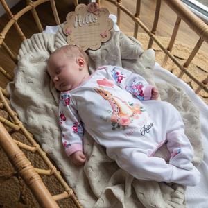 'Hello World I'm...' Rabbit Floral Sleepsuit