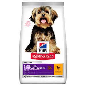 Hills Science Plan Adult 1+ Sensitive Stomach & Skin Small & Mini Dry Dog Food (Chicken) - Bag Size : 1.5kg