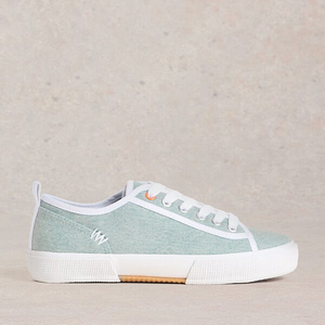 White Stuff Pippa Canvas Lace Up Trainers Blue Chambray Size 5
