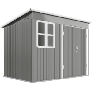 Outsunny 8.5 x 6ft Storage Shed Galvanised Steel Garden Shed, Metal Shed with Foundation Kit, Window, Lockable Wide Doors and Air Vents for Outdoor Patio, Light Grey