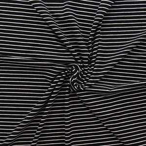 Tissu jersey gratté rayures fines - Noir et blanc