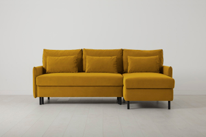 Model 12 - Three Seater Right Chaise Sofa Bed with Storage - Velvet Mustard