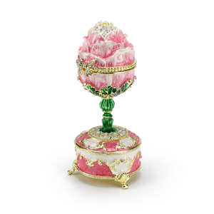 Exquisite 18 Note Musical Pink Rose Faberge-style Jeweled Egg  