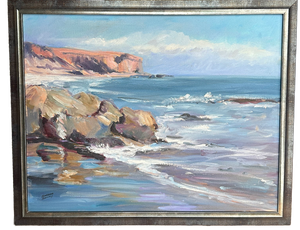 Vintage Plein Air Coastal Landscape Acrylic Painting Signed and Framed