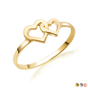 Gold Double Heart Ring (Available in Yellow Gold, Rose Gold, White Gold)