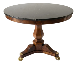 19th Century French Restauration Round Black Marble Pedestal Table With Paw Feet
