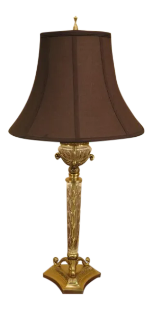 1990s Hollywood Regency Brass & Crystal Table Lamp with Shade